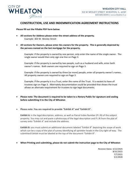 First page of the Lawn Irrigation Construction, Use and Indemnification Agreement