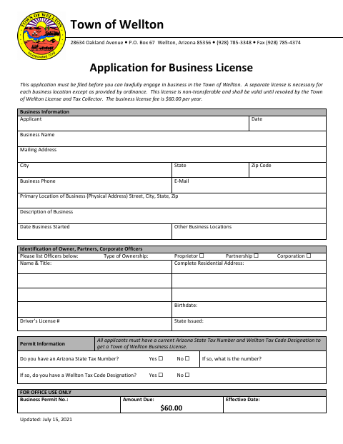 First page of the Application for Business License