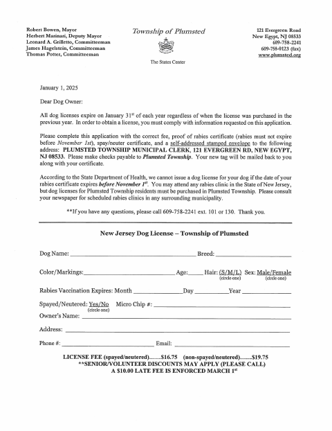 First page of the Dog License Application
