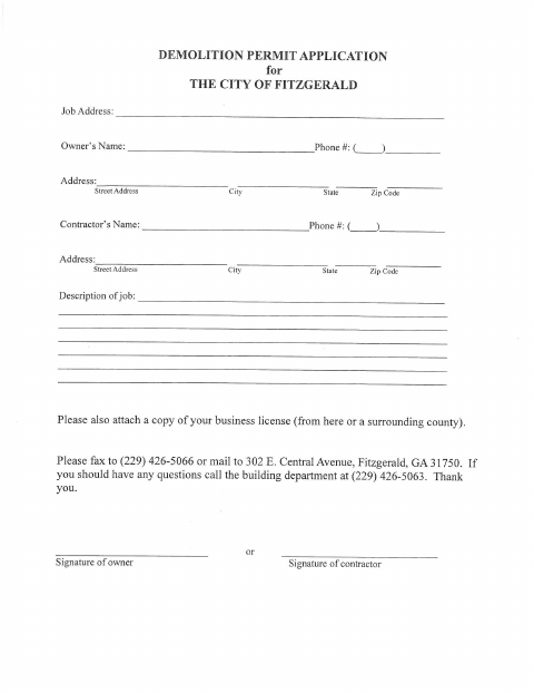 First page of the Demolition Permit Application