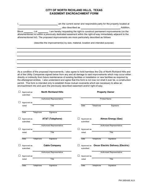 First page of the Easement Encroachment Form