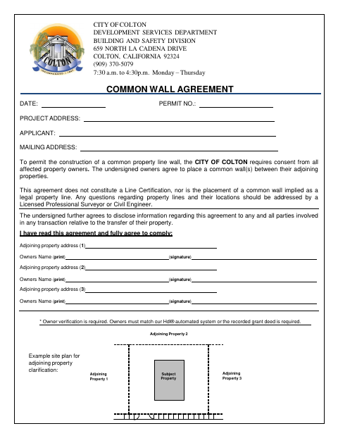 First page of the Common Wall Agreement
