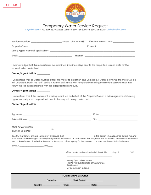 First page of the Temporary Water Service Request