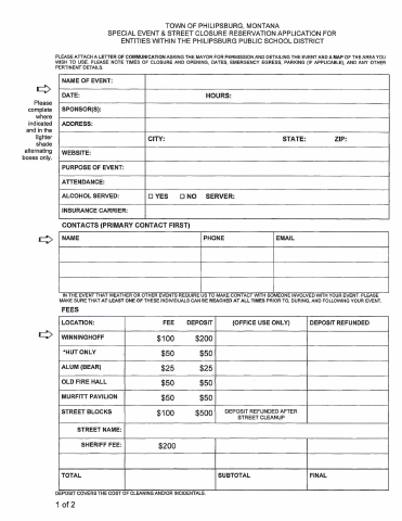 First page of the Special Event and Street Closure Reservation Application