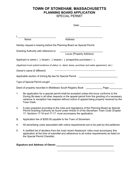 First page of the Special Permit Application