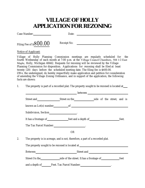 First page of the Application for Rezoning