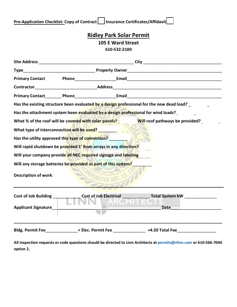 First page of the Solar Permit