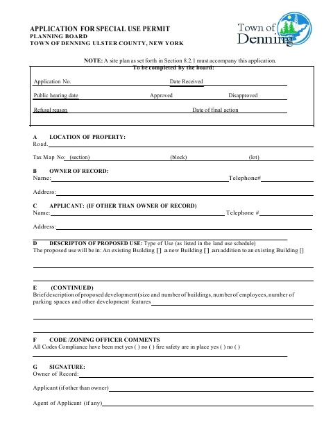 First page of the Application for Special Use Permit