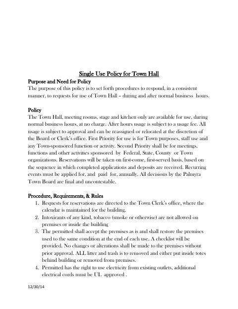 First page of the Town Hall Building Use Application