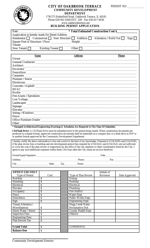 First page of the Building Permit Application