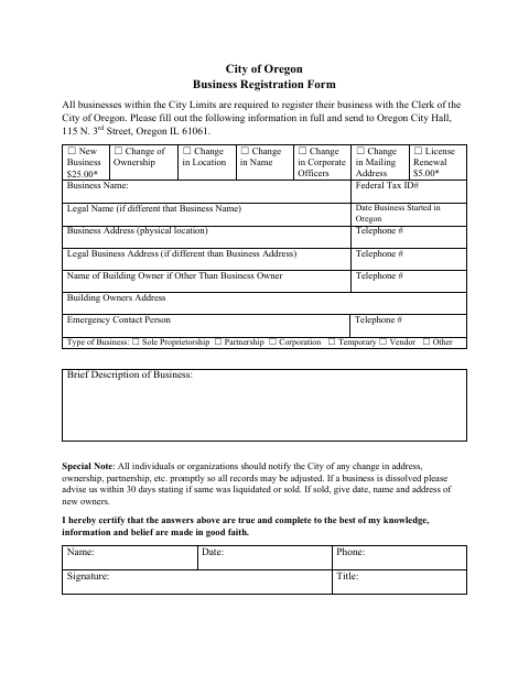 First page of the Business Registration Form