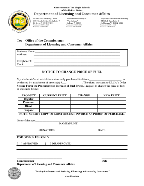 First page of the Notice to Change Price of Fuel