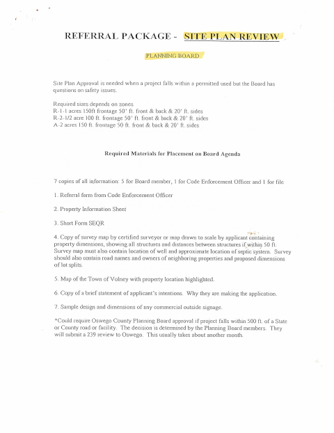 First page of the Site Plan Review Application