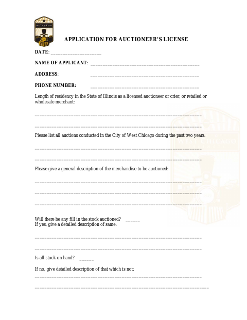 First page of the Auctioneer License Application