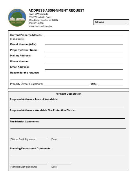 First page of the Address Assignment Request