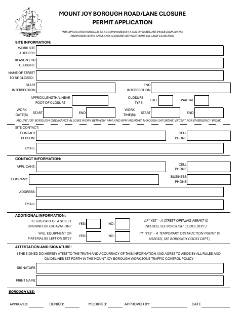 First page of the Road/Lane Closure Permit Application