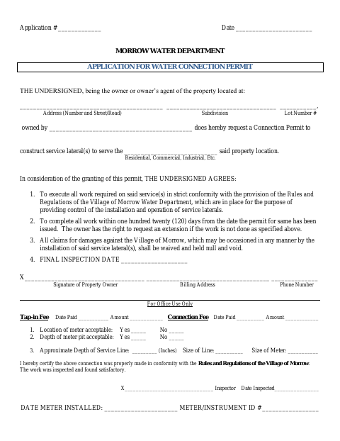 First page of the Application for Water Connection Permit