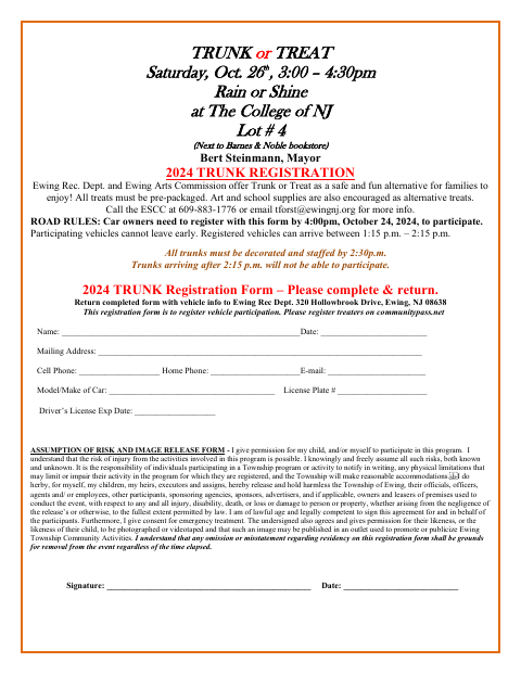 First page of the Trunk or Treat Registration Form