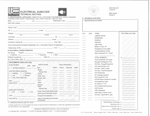 First page of the Electrical Permit Application