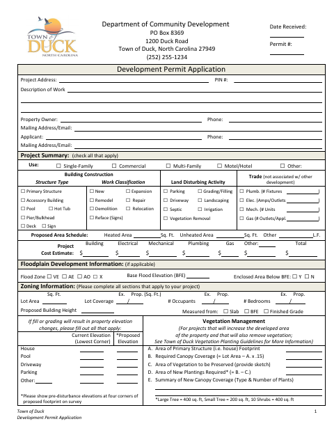 First page of the Development Permit Application