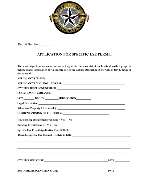 First page of the Specific Use Permit Application