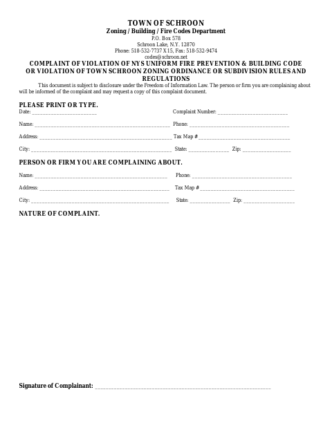 First page of the Zoning, Building, and Fire Code Violation Complaint
