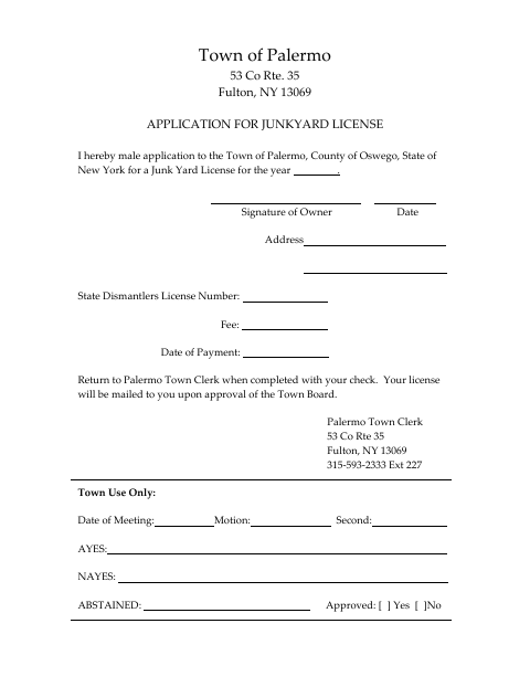 First page of the Application for Junkyard License