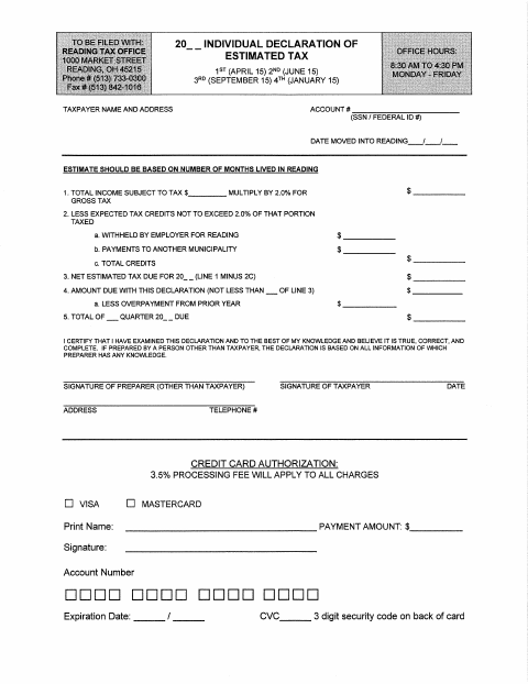 First page of the Individual Declaration of Estimated Tax