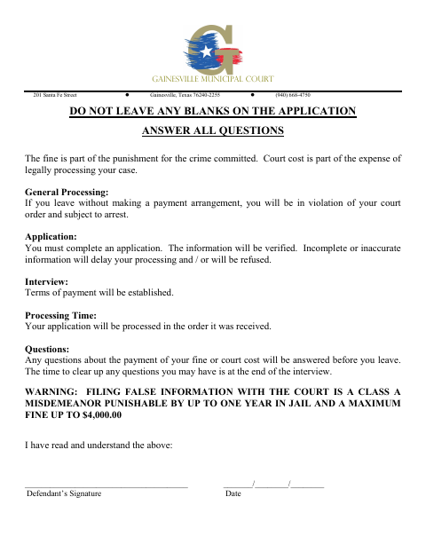 First page of the Financial Statement Acknowledgment and Declaration