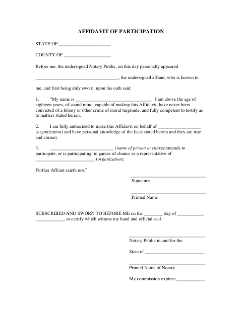 First page of the Affidavit of Participation