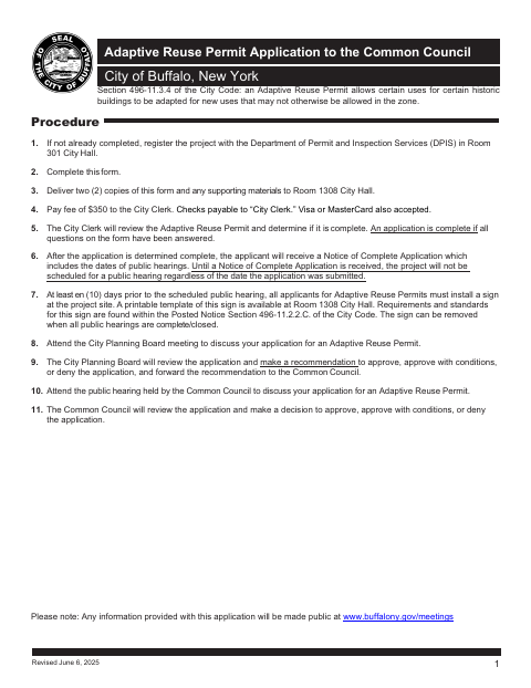 First page of the Adaptive Reuse Permit Application