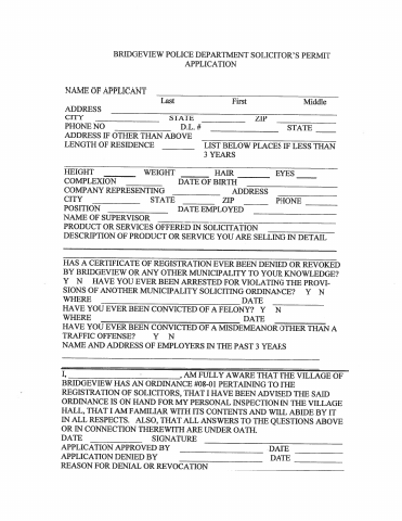 First page of the Solicitor Permit Application
