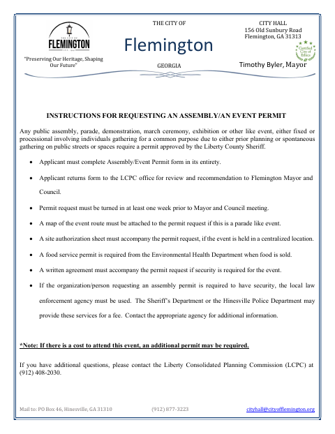 First page of the Special Event or Assembly Permit