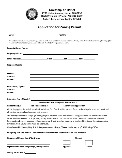First page of the Application for Zoning Permit