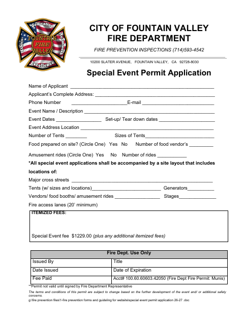 First page of the Special Event Permit Application