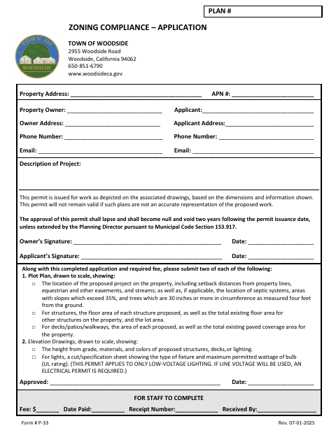 First page of the Zoning Compliance Application
