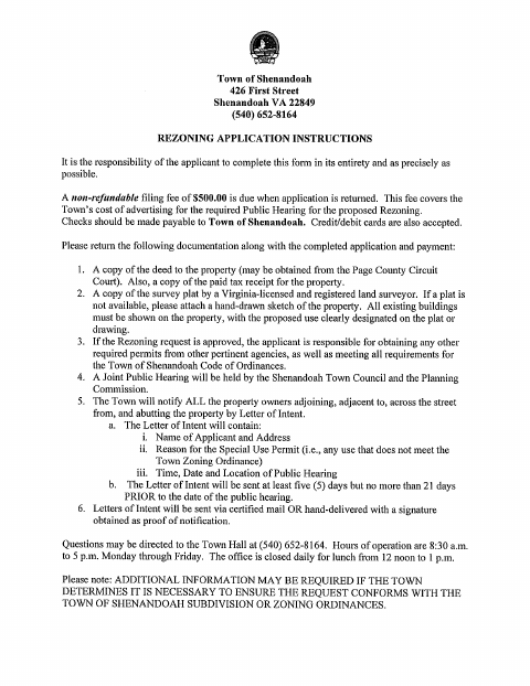 First page of the Rezoning Application