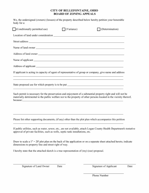 First page of the Board of Zoning Appeals Permit Application
