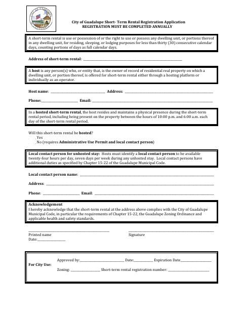 First page of the Short-Term Rental Registration Application