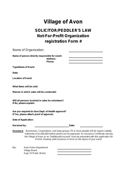 First page of the Not-for-Profit Organization Registration Form
