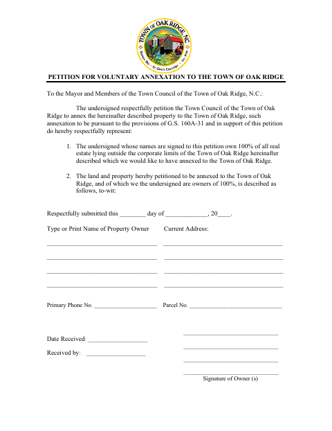 First page of the Petition for Voluntary Annexation