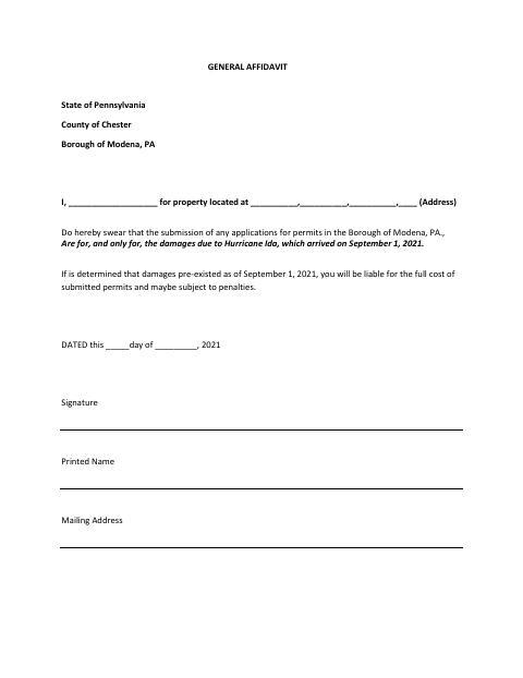 First page of the General Affidavit