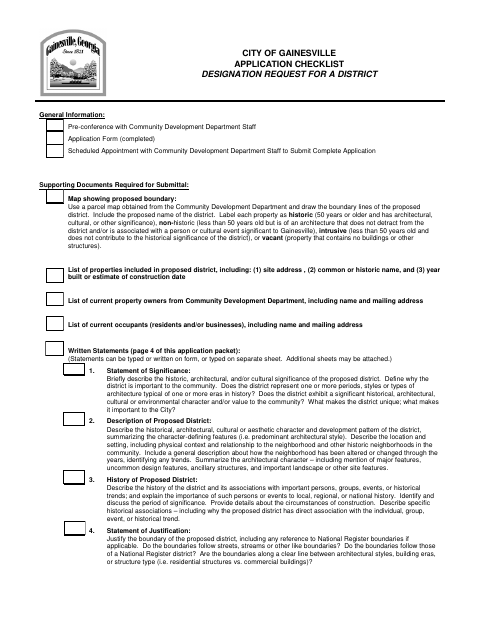 First page of the Local Historic District Designation Application