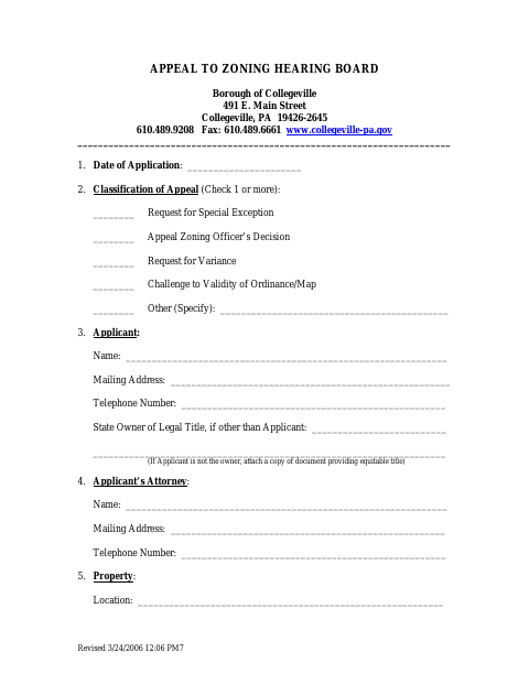First page of the Appeal to Zoning Hearing Board