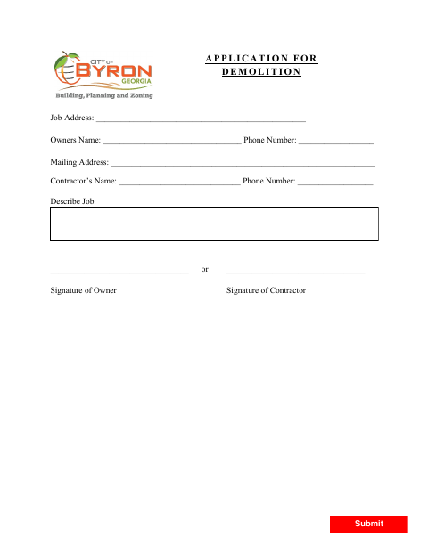 First page of the Application for Demolition