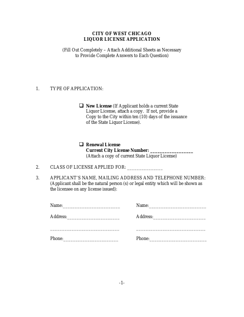 First page of the Liquor License Application