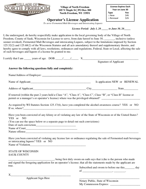 First page of the Operator’s License Application