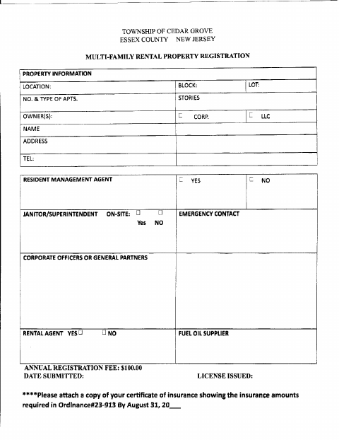 First page of the Multi-Family Rental Property Registration