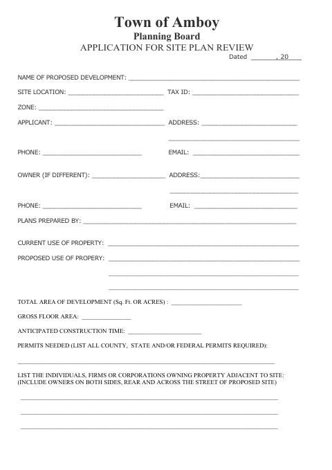 First page of the Application for Site Plan Review