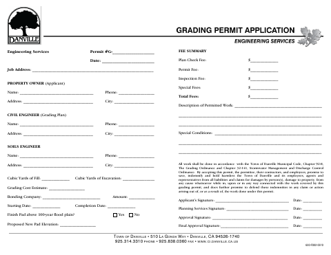 First page of the Grading Permit Application